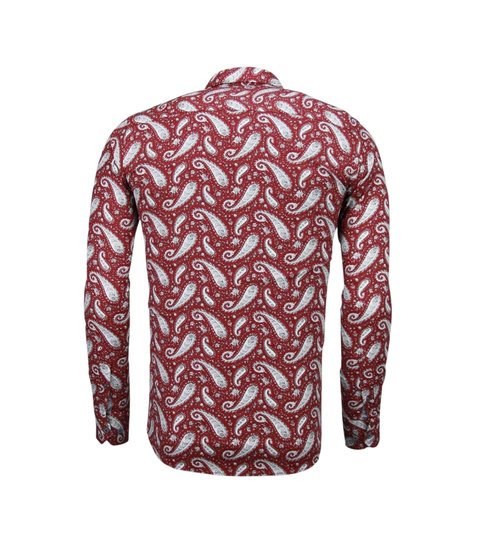 TONY BACKER Italiaanse Overhemden - Slim Fit Overhemd - Blouse Flower Pattern - Bordeaux