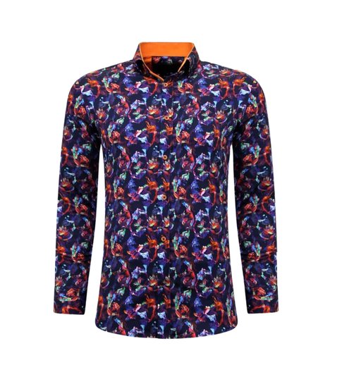 TONY BACKER Luxe Heren Slim Fit Overhemden - 3071 - Oranje/Paars