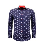 TONY BACKER Luxe Heren Overhemd met Goudvis Print - Slim Fit -3101 - Navy