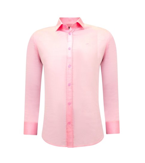 TONY BACKER Luxe Blanco Satijn Hemd voor Mannen - Slim Fit - 3071 - Roze