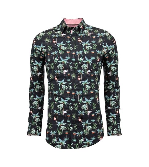 TONY BACKER Luxe Casual  Heren Overhemden - Digitale Bloemen Print - 3056 - Zwart