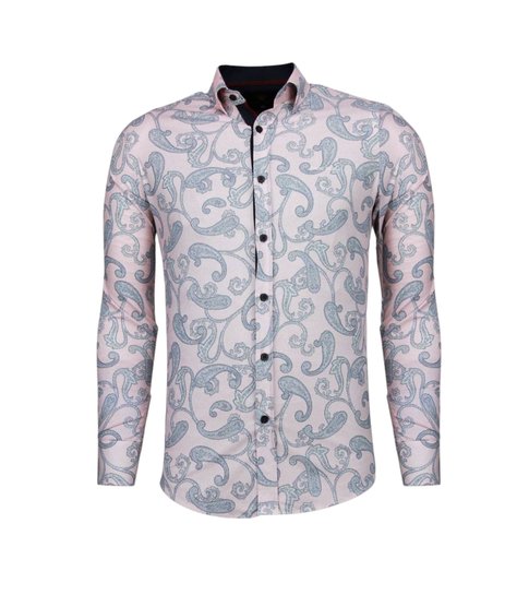 TONY BACKER Italiaanse Overhemden - Slim Fit Overhemd - Blouse Baroque Pattern - Roze