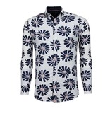 TONY BACKER Italiaanse Overhemden - Slim Fit Overhemd - Blouse Big Leave Pattern - Wit