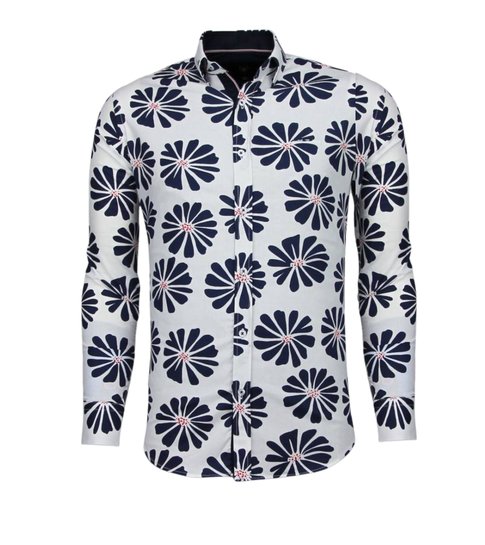 TONY BACKER Italiaanse Overhemden - Slim Fit Overhemd - Blouse Big Leave Pattern - Wit