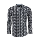 TONY BACKER Italiaanse Overhemden Heren - Schess Motief Blouse - 3020 - Blauw