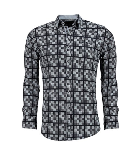 TONY BACKER Italiaanse Overhemden Heren - Schess Motief Blouse - 3020 - Blauw