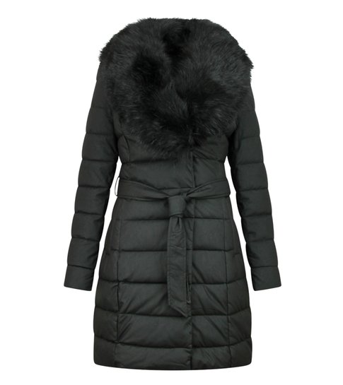 Gentile Bellini Lange Parka Dames Winterjas – Met Zwarte  Faux Bontkraag – Zwart