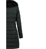 Gentile Bellini Lange Parka Dames Winterjas – Met Zwarte  Faux Bontkraag – Zwart