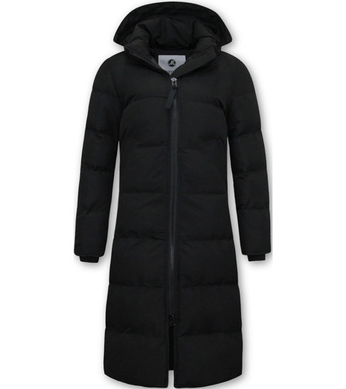 MATOGLA Puffer Jas Dames Lang  Getailleerd - 8606 - Zwart