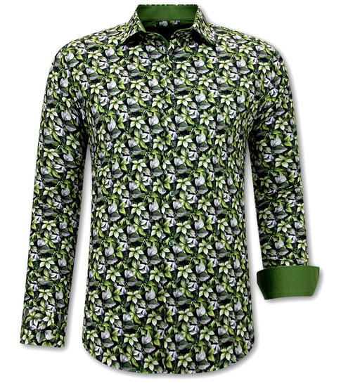 Gentile Bellini Heren Overhemd Bladeren Print - 3115 - Groen