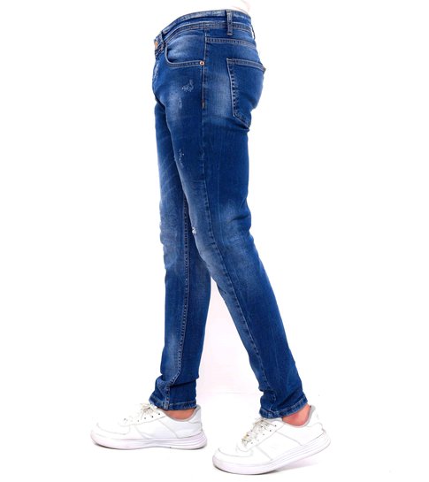 TRUE RISE Slim Fit Stretch Jeans Heren met Gaten -DC-037- Blauw