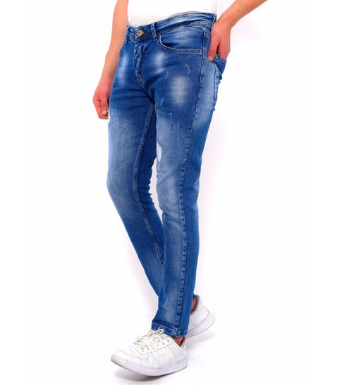 TRUE RISE Gescheurde Broek Heren Slim Fit -DC-039- Blauw