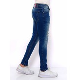 TRUE RISE  Slim Fit Strech Jeans Heren Ripped -DC-045- Blauw