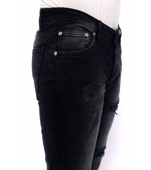 TRUE RISE Jeans Ripped Heren Slim Fit Strech -DC-053- Zwart