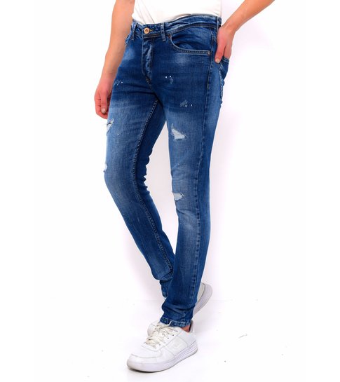 TRUE RISE Heren Broek met Gaten Slim Fit -DC-044- Blauw