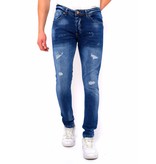 TRUE RISE Heren Broek met Gaten Slim Fit -DC-044- Blauw