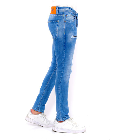 TRUE RISE Heren Spijkerbroek Slim Fit met Gaten -DC-038- Blauw