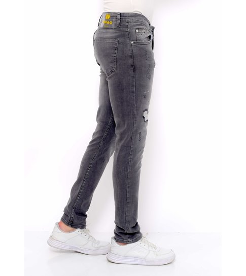 TRUE RISE Slim Fit Jeans Heren met Scheuren -DC-041- Grijs