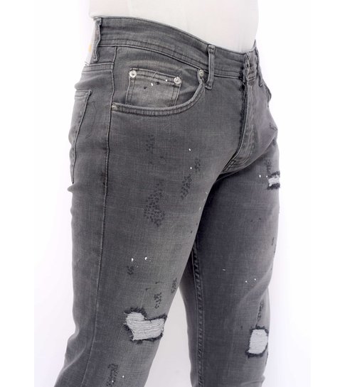 TRUE RISE Slim Fit Jeans Heren met Scheuren -DC-041- Grijs