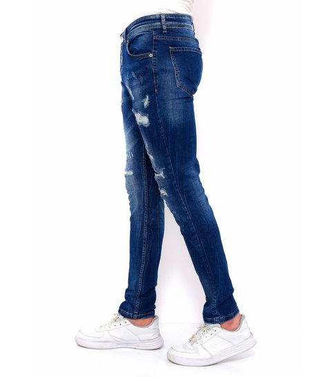 TRUE RISE Heren Blauwe Slim Fit Jeans met Gaten -DC-047