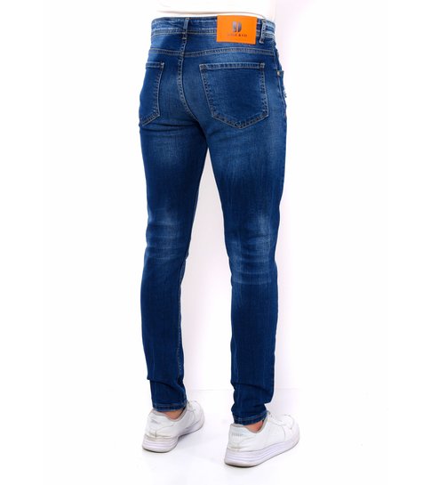 TRUE RISE Heren Blauwe Slim Fit Jeans met Gaten -DC-047