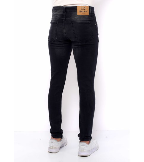 TRUE RISE Ripped Heren Jeans Versleten Slim Fit -DC-050- Zwart