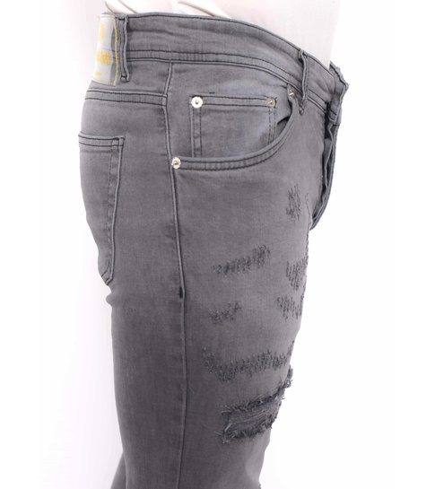 TRUE RISE Heren Broek met Gaten Slim Fit -DC-055- Grijs