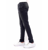 TRUE RISE Ripped Heren Jeans met Verfspatten Slim Fit -DC-040- Zwart