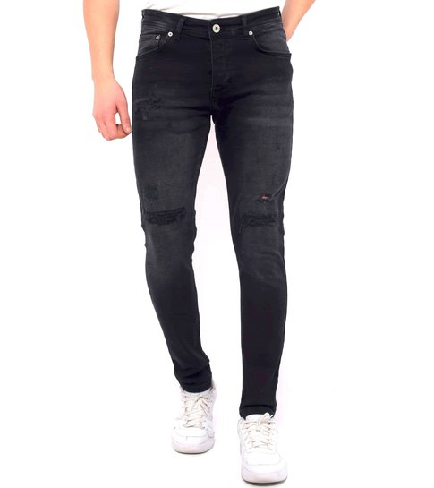 TRUE RISE Gescheurde Jeans Heren Slim Fit -DC-049- Zwart