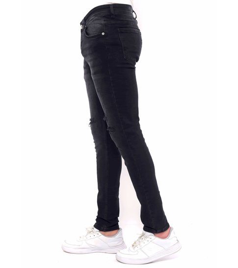 TRUE RISE Gescheurde Jeans Heren Slim Fit -DC-049- Zwart