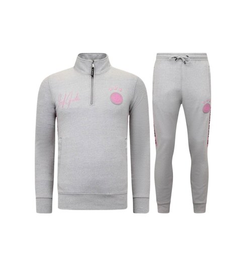 LF Amsterdam Heren Joggingspak - Half Zipper, Double Ribbon - Grijs / Roze