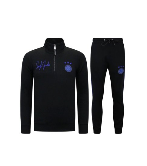 LF Amsterdam Heren Joggingspak - Half Zipper, Double Ribbon - Zwart / Blauw