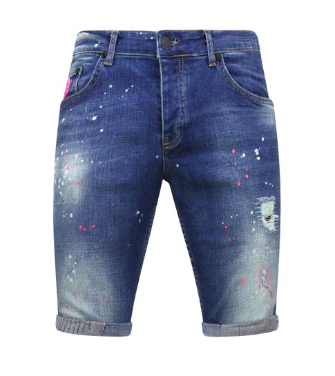 Local Fanatic Korte Broek met Verfspatten Heren Slim Fit -1036-SH- Blauw