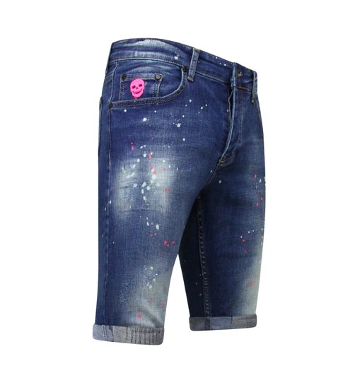 Local Fanatic Korte Broek met Verfspatten Heren Slim Fit -1036-SH- Blauw