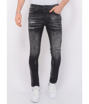 Local Fanatic Stonewashed Ripped Mannen Jeans - Slim Fit -1085- Zwart