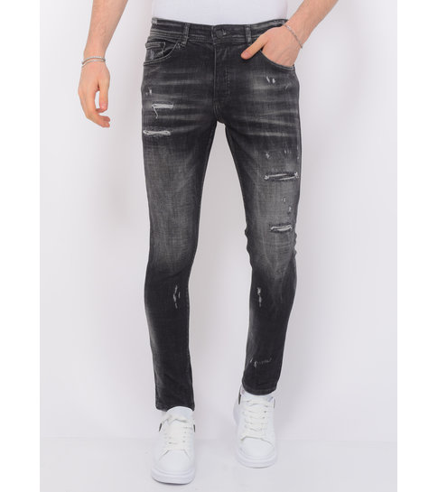 Local Fanatic Stonewashed Ripped Mannen Jeans - Slim Fit -1085- Zwart