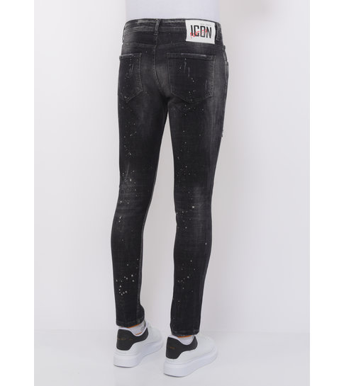 Local Fanatic Paint Splatter Destroy Jeans Stonewash Heren - Slim Fit -1084- Zwart