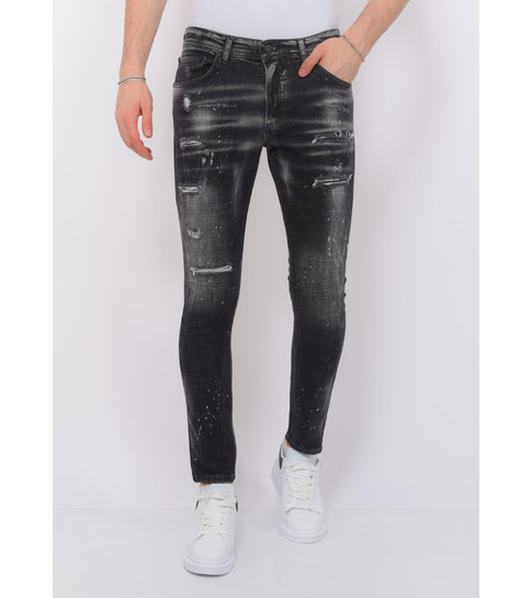 Local Fanatic Paint Splatter Destroy Jeans Stonewash Heren - Slim Fit -1084- Zwart