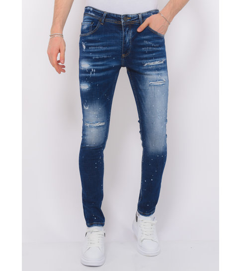 Local Fanatic  Stretch Denim with Paint Splash Heren - Slim Fit -1074- Blauw