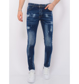 Local Fanatic Men's Paint Splatter Stonewashed Jeans - Slim Fit -1077- Blauw