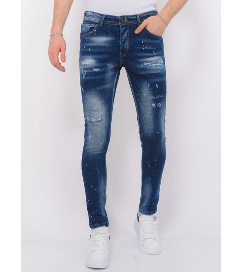 Local Fanatic Designer Jeans With Paint Splatter Heren - Slim Fit -1072- Blauw