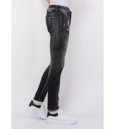 Local Fanatic Destroyed Jeans  with Paint Splatter Heren - Slim Fit -1086- Zwart