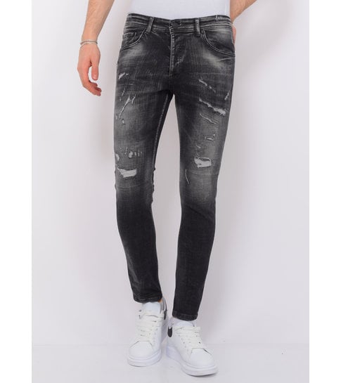 Local Fanatic Destroyed Jeans  with Paint Splatter Heren - Slim Fit -1086- Zwart