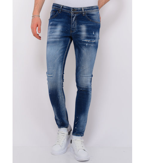 Local Fanatic Paint Splash Ripped Jeans Heren - Slim Fit -1071- Blauw