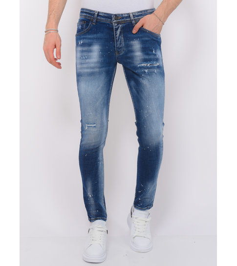 Local Fanatic Paint Splash Ripped Jeans Heren - Slim Fit -1071- Blauw