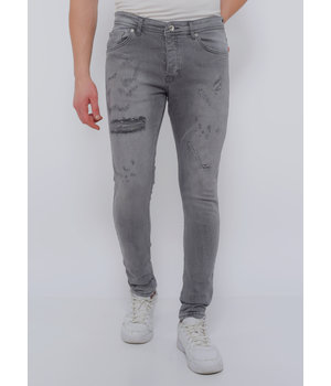 TRUE RISE Heren Broek met Gaten Slim Fit -DC-055- Grijs