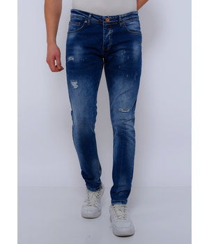 TRUE RISE Slim Fit Stretch Jeans Heren met Gaten -DC-037- Blauw