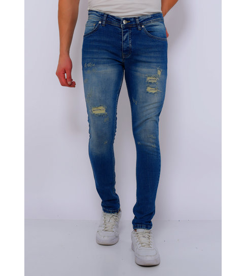 TRUE RISE  Slim Fit Strech Jeans Heren Ripped -DC-045- Blauw