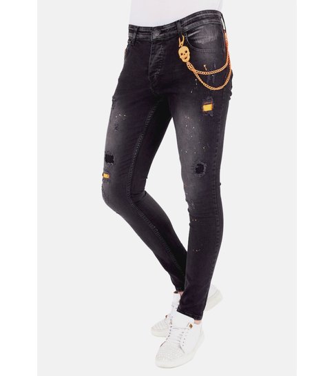 LF Exclusieve Broek met Gaten en Verfspatten - 1028 - Zwart