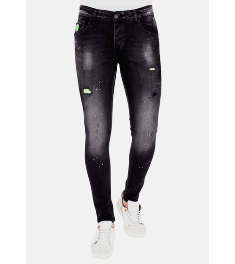 LF Exclusieve Zwarte Jeans met Verfspatten Heren - 1029- Zwart